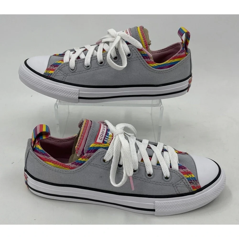 Converse All Star 669818F Gray Rainbow Stripe Low Sneaker Shoes Juniors Size 3
